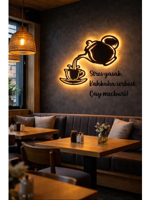 Lucenda LED Işıklı Kişiye Özel Demlik ve Çay Fincanı Figürlü Tablo Mutfak ve Cafe Duvar Dekorasyonu