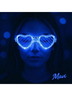 MiraLive Mavi LED Işıklı Kalp Gözlük – 3 Modlu Parti & Glow Gözlüğü