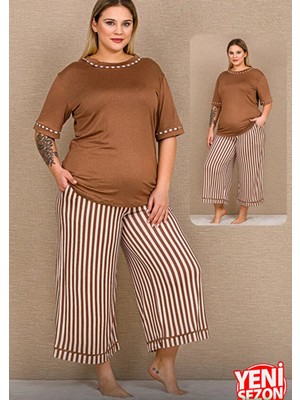 Lady Büyük Beden Çizgili Cepli Alt Pijama Bisiklet Yaka Kısa Kollu Kapri Pijama Takımı 10743 Henüz Yorum Yazılmamış.