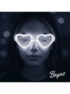 MiraLive Beyaz LED Işıklı Kalp Gözlük – 3 Modlu Parti & Glow Gözlüğü