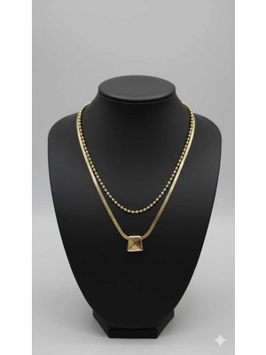 Bella Kadın Ikili Konbin Katmanlı Italyan Ezme ve Top Model Zincirli Paslanmaz Çelik Kolye