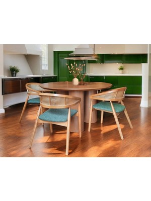 Dekorew Üç Ayak Bohem Masa 4 Sandalye Takımı 130CM Çap Yuvarlak Inegöl Mobilyası