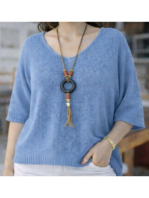 İkom V Yaka Oversize Merserize Dokulu Mevsimlik Örme Kazak