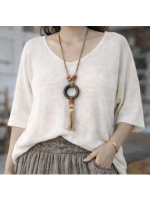 İkom V Yaka Oversize Merserize Dokulu Mevsimlik Örme Kazak