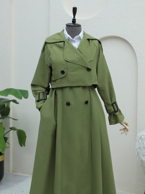 Modamorfo Eteği Pliseli Bolerolu Kemerli Trençkot -Haki