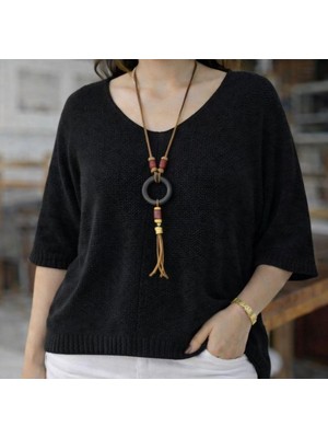 İkom V Yaka Oversize Merserize Dokulu Mevsimlik Örme Kazak