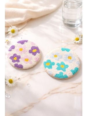 Gaonk El Yapımı Punch Nakış Bahar Çiçekleri 2’li Bardak Altlığı Seti - Bohem Masa Dekor ve Ev Hediyesi