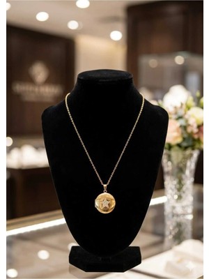 Bella Kadın Altın Kaplama Kapaklı Yıldız Detaylı Kolye Uclu Çelik Zincirli Kolye