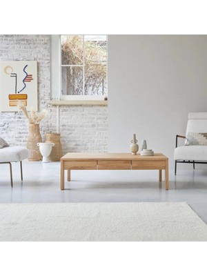 Şafak Mobilya Natural Çift Çekmeceli Masif Ahşap Orta Sehpa