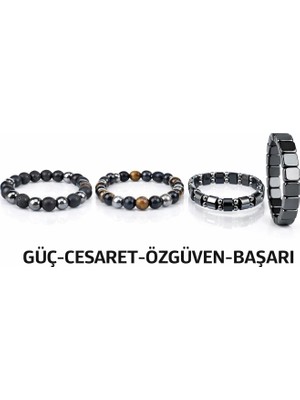 Morlisse Güç-Cesaret-Özgüven-Başarı, 4'lü Doğaltaş Bileklik Seti