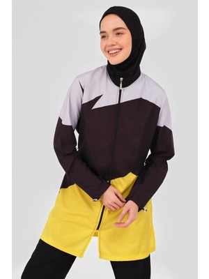 Alfasa 5 Parçalı Su Itici Paraşüt Kumaş Tam Kapalı Asimetrik Desenli Tesettürlü Mayo Spor Tunik Set