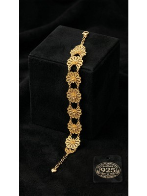 Roza Silver 925 Ayar Geleneksel Telkari El Işi Altın Kaplama Lotus Çiçeği Kelepçe Gümüş Bileklik