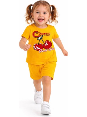 Melodi Kids Kız Çocuk Kiraz Model Şortlu Yazlık Alt Üst Pamuklu Takım