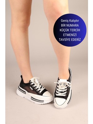 White Line Prens 172 Kadın Fileli Denim Kalın Taban Sneaker Ayakkabı Siyah