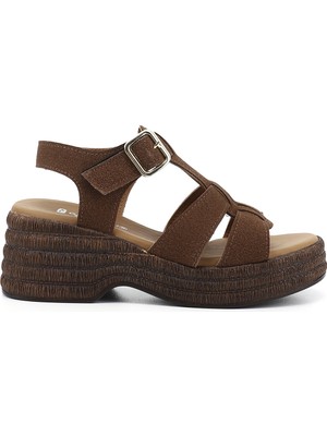 Gönderi(r) Kadın Kahve Süet  Dolgu Topuk Sandalet