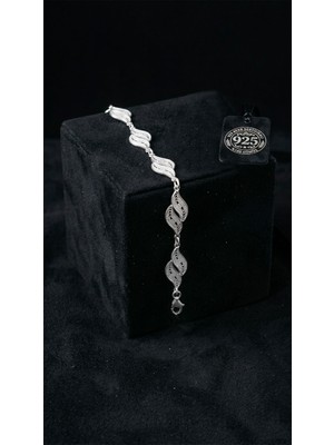 Roza Silver 925 Ayar Geleneksel Telkari El Işi Yaprak Motifli Sıralı Gümüş Bileklik