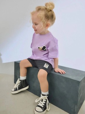 Magu Kız Çocuk Pamuklu Lila T-Shirt Şort Takım