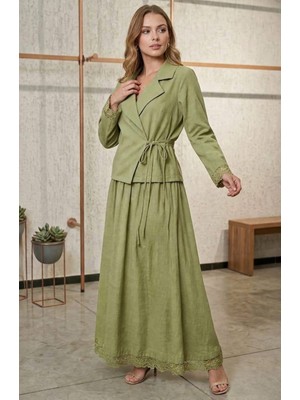 Mikxim Dantel Detaylı Önü Bağlamalı Etek Ceket Ikili Modal Kumaş Takım