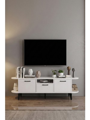 Gold Falez Tv Sehpası 160 cm Modern 3 Kapaklı Tv Sehpa Çok Amaçlı Konsol Ünitesi Mira 5038 Beyaz