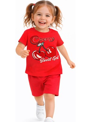 Melodi Kids Kız Çocuk Kiraz Model Şortlu Yazlık Alt Üst Pamuklu Takım