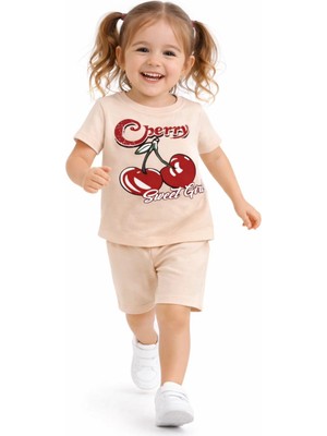 Melodi Kids Kız Çocuk Kiraz Model Şortlu Yazlık Alt Üst Pamuklu Takım