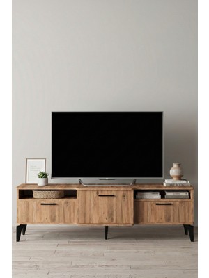 Gold Falez Tv Sehpası 160 cm Kapaklı Raflı Televizyon Ünitesi Salon Oturma Odası Tv Sehpa 5075 Atlantik