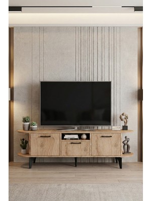 Gold Falez Tv Sehpası 160 cm Modern 3 Kapaklı Tv Sehpa Çok Amaçlı Konsol Ünitesi 5037 Sepet