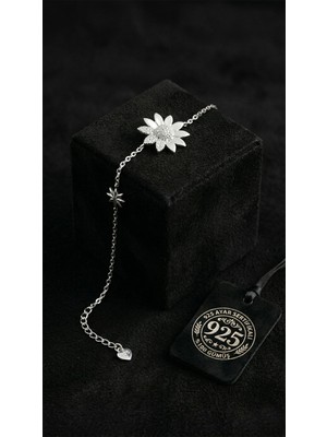 Roza Silver 925 Ayar Gümüş Rodyum Kaplama Zirkon Taşlı Papatya Kadın Bileklik