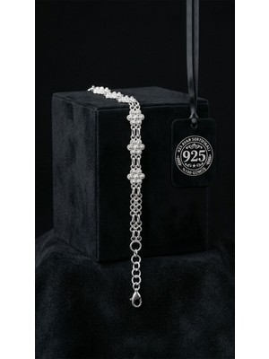 Roza Silver 925 Ayar Geleneksel Telkari El Işi Midyat Bereket Serisi Çiçekli Minimal Gümüş Bileklik