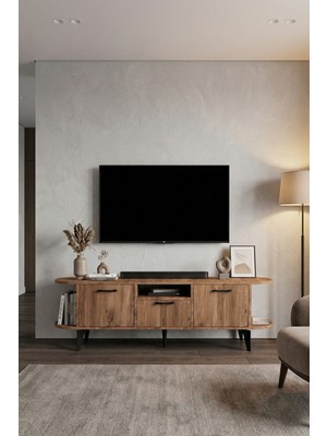 Gold Falez Tv Sehpası 160 cm Modern 3 Kapaklı Tv Sehpa Çok Amaçlı Konsol Ünitesi Mira 5035 Atlantik