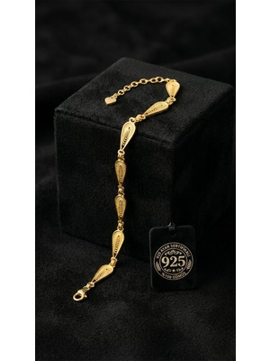 Roza Silver 925 Ayar Geleneksel Telkari El Işi Altın Kaplama Damla Sıralı Gümüş Bileklik