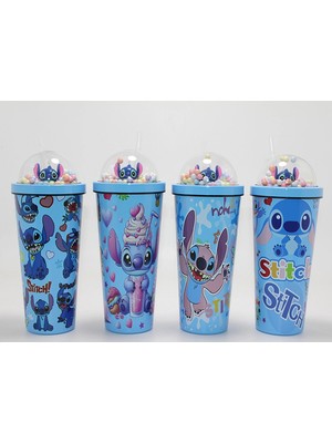 MiraLive Sevimli Stitch Pipetli Boncuklu Termos ve Suluk