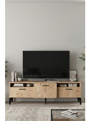 Gold Falez Tv Sehpası 160 cm Kapaklı Raflı Televizyon Ünitesi Salon Oturma Odası Tv Sehpa 5077 Sepet