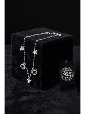 Roza Silver 925 Ayar Gümüş Rodyum Kaplama Ayıcık Charmlı Zirkon Taşlı Bileklik