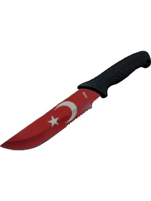 MiraLive Ayyıldız MF032 Rd Kırmızı Av Bıçağı 31CM - Testere Detaylı Bıçak, Kılıflı, Plastik Sa