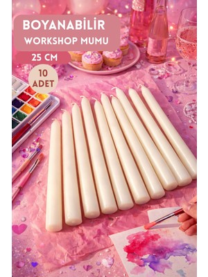 Sanat Sepet İşleri 10’lu Uzun Şamdan Mum | Boyanabilir Taper Mum | Mum Boyama Workshop ve Dekor Mum