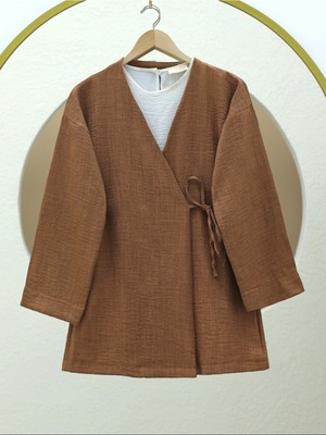 Modamorfo Yandan Bağlamalı Keten Kimono -Tarçın