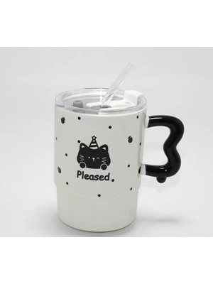 Zenvia Sevimli Ayı Figürlü Pipetli Kapaklı Porselen Kupa Bardak