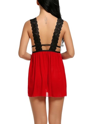 Amora Fancy Clothing Kadın Kırmızı Dantelli Sırtı Açık Gecelik