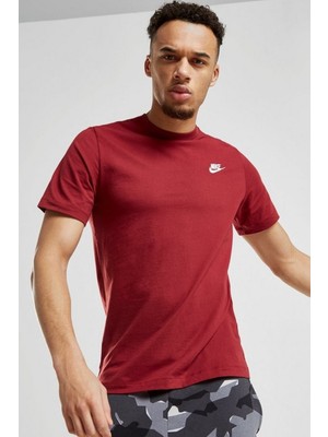 Nike Sportswear Club Tee Standart Kesim Pamuklu Bordo Erkek Tişört