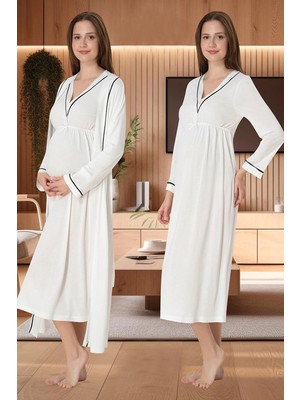 Amora Fancy Clothing Effortt 4055 Biye Detaylı Sabahlıklı Lohusa Gecelik Takımı