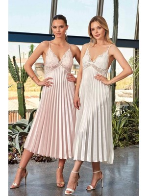 Amora Fancy Clothing Nurteks 7115 Bayan Uzun Saten Gecelik