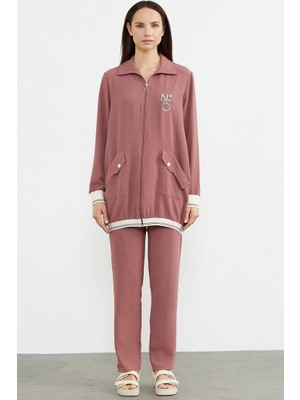 Amora Fancy Clothing Sementa 76326 Şal Yaka Fermuarlı Krep Takım