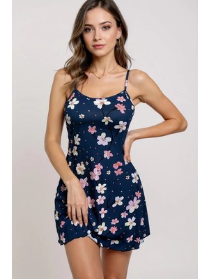 Amora Fancy Clothing Çiçek Desenli Mavi Askılı Gecelik