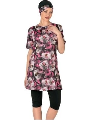 Amora Fancy Clothing Fantasy 3449 Bayan Desenli Yarı Tesettür Mayo