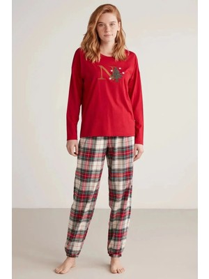 Amora Fancy Clothing Nautıca W606 Kadın Uzun Kollu Ekoseli Pijama Takımı