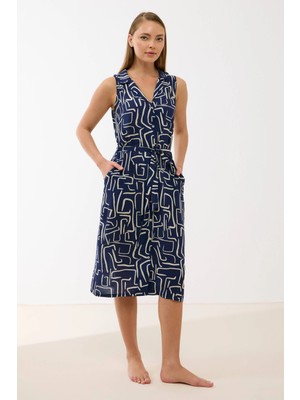 Amora Fancy Clothing Anıl 11799 Kadın Sıfır Kol Önü Düğmel Desenlii Elbise