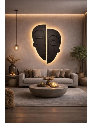 Zesiba LED Işılkı Siyah Modern Duvar Dekoru Ikili Bohem Mask 80X60 cm