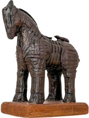 Nuvvo Truva Atı Heykeli - Antik Yunan Mitolojisi Replikası - El Yapımı Truva Savaş Atı Figürü - Arkeolojik Sanat Eseri (Gold)
