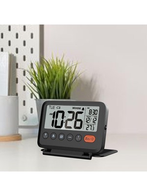 Nuvvo Hymark LCD Katlanır 10X8CM Dijital Masa Saati Çalar Saat Takvim Sıcaklık LED Pilli Seyahat Ofis Ev